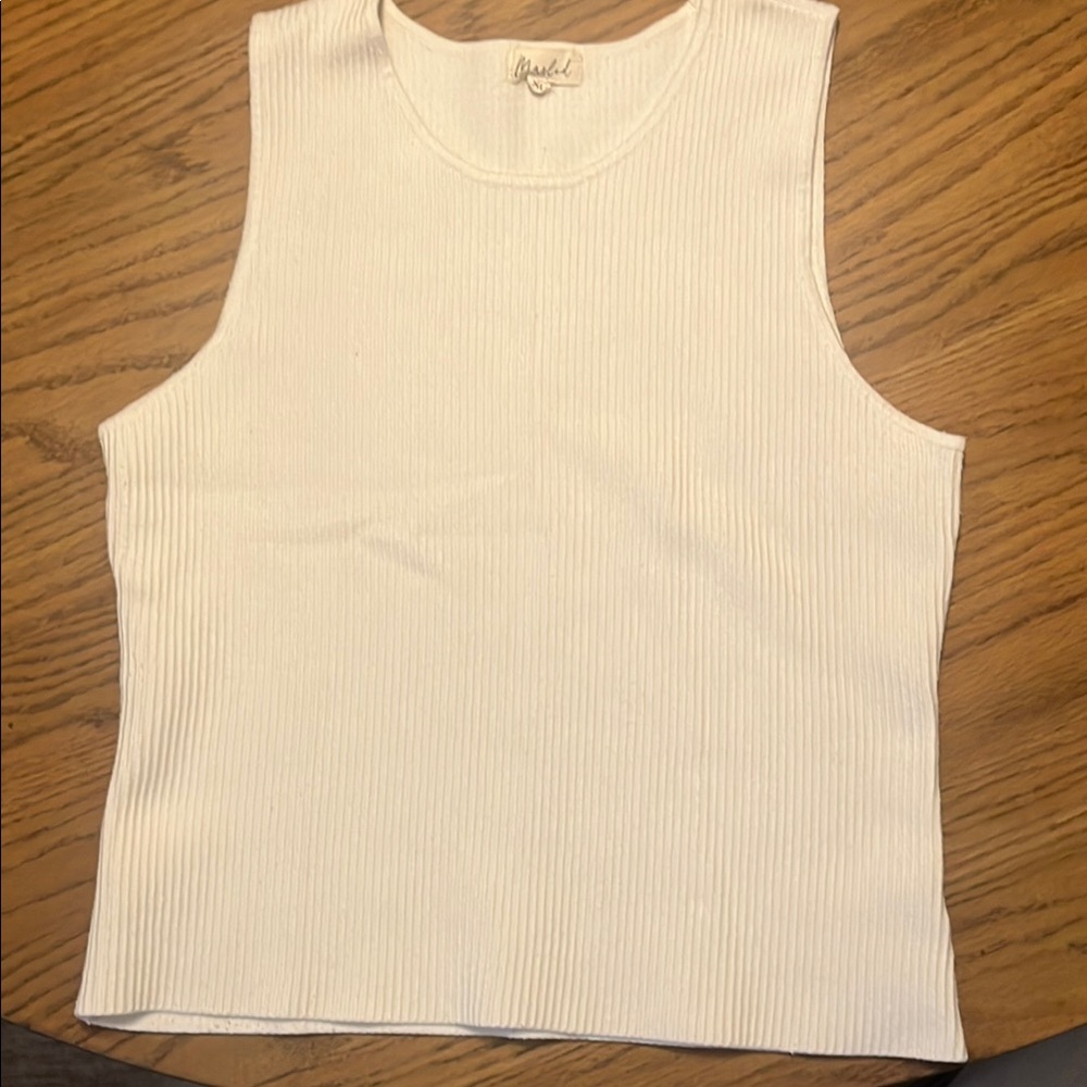 Marled White Ribbed Fitted Tank Top